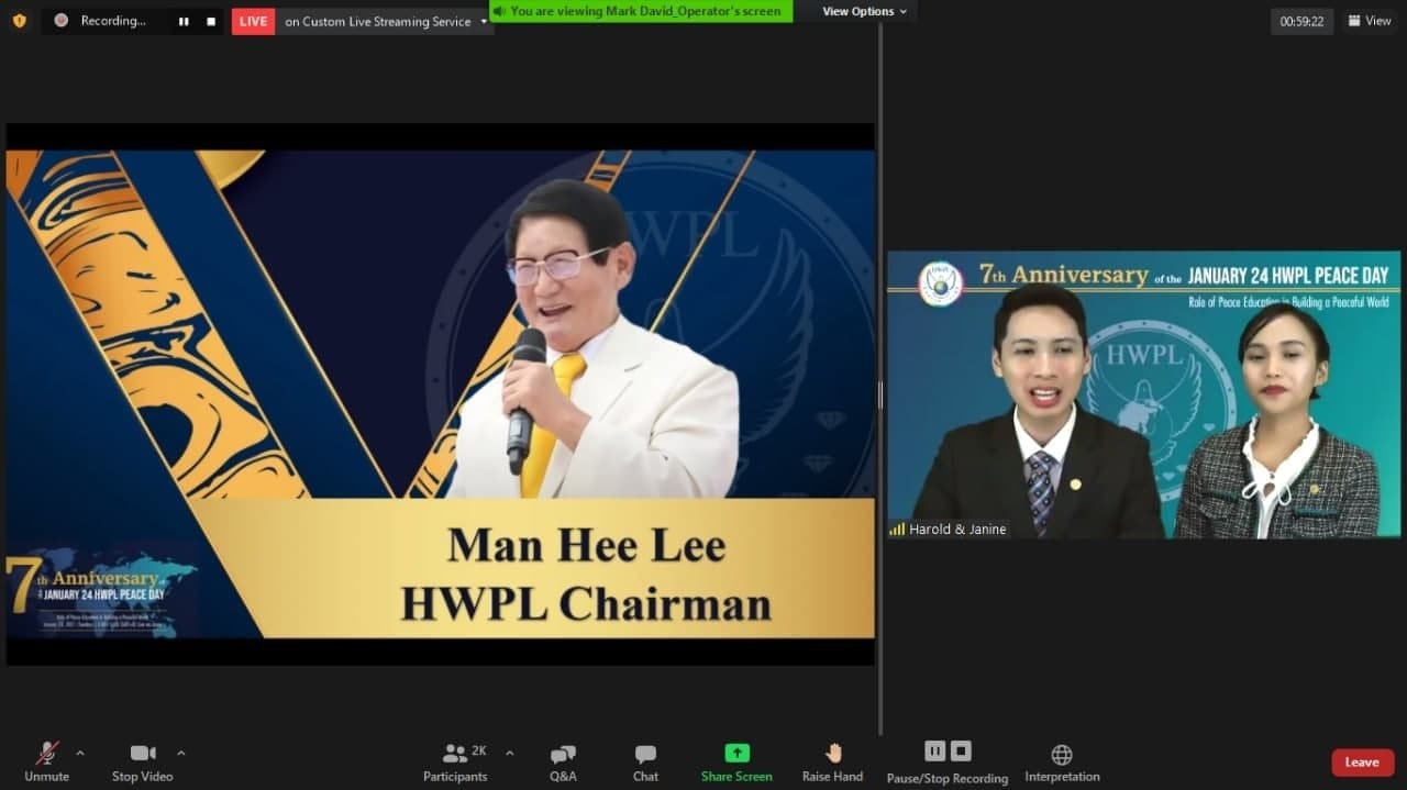 Présentation du président du HWPL, Man Hee Lee