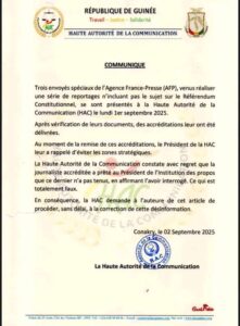 Lettre de la HAC à l'agence france-presse