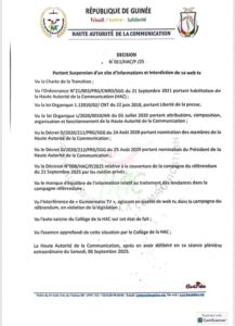 Décision de suspendre du site Guineematin